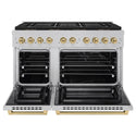 ZLINE Autograph Edition 48 in. 6.7 cu. ft. Paramount Dual Fuel Range with 8 Burner DuoPro™ Cooktop and Dual Ovens in Satin Stainless Steel and Champagne Bronze Accents (PSDRSZ-48-CB)