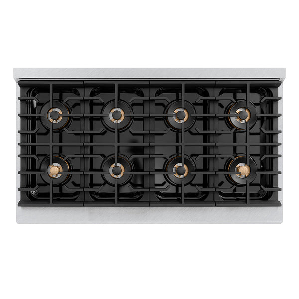 ZLINE Autograph Edition 48 in. 6.7 cu. ft. Paramount Dual Fuel Range with 8 Burner DuoPro™ Cooktop and Dual Ovens in Satin Stainless Steel and Champagne Bronze Accents (PSDRSZ-48-CB)