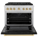 ZLINE Autograph Edition 36 in. 5.2 cu. ft. Paramount Dual Fuel Range with 6 Burner DuoPro™ Cooktop and Electric Convection Oven in Satin Stainless Steel with Black Matte Door and Polished Gold Accents (PSDRSZ-BLM36-G)