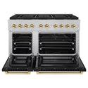 ZLINE Autograph Edition 48 in. 6.7 cu. ft. Paramount Dual Fuel Range with 8 Burner DuoPro™ Cooktop and Dual Ovens in Satin Stainless Steel with Black Matte Doors and Polished Gold Accents (PSDRSZ-BLM48-G)