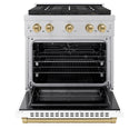 ZLINE Autograph Edition 30 in. 4.2 cu. ft. Paramount Dual Fuel Range with 4 Burner DuoPro™ Cooktop and Electric Convection Oven in Satin Stainless Steel with White Matte Door and Champagne Bronze Accents (PSDRSZ-WM-30-CB)