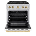 ZLINE Autograph Edition 30 in. 4.2 cu. ft. Paramount Dual Fuel Range with 4 Burner DuoPro™ Cooktop and Electric Convection Oven in Satin Stainless Steel with White Matte Door and Polished Gold Accents (PSDRSZ-WM-30-G)