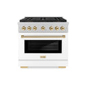 ZLINE Autograph Edition 36 in. 5.2 cu. ft. Paramount Dual Fuel Range with 6 Burner DuoPro™ Cooktop and Electric Convection Oven in Satin Stainless Steel with White Matte Door and Polished Gold Accents (PSDRSZ-WM-36-G)