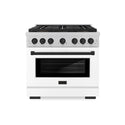 ZLINE Autograph Edition 36 in. 5.2 cu. ft. Paramount Dual Fuel Range with 6 Burner DuoPro™ Cooktop and Electric Convection Oven in Satin Stainless Steel with White Matte Door and Matte Black Accents (PSDRSZ-WM-36-MB)