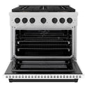 ZLINE Autograph Edition 36 in. 5.2 cu. ft. Paramount Dual Fuel Range with 6 Burner DuoPro™ Cooktop and Electric Convection Oven in Satin Stainless Steel with White Matte Door and Matte Black Accents (PSDRSZ-WM-36-MB)