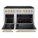 ZLINE Autograph Edition 48 in. 6.7 cu. ft. Paramount Dual Fuel Range with 8 Burner DuoPro™ Cooktop and Dual Ovens in Satin Stainless Steel with White Matte Doors and Champagne Bronze Accents (PSDRSZ-WM-48-CB)
