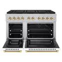 ZLINE Autograph Edition 48 in. 6.7 cu. ft. Paramount Dual Fuel Range with 8 Burner DuoPro™ Cooktop and Dual Ovens in Satin Stainless Steel with White Matte Doors and Polished Gold Accents (PSDRSZ-WM-48-G)