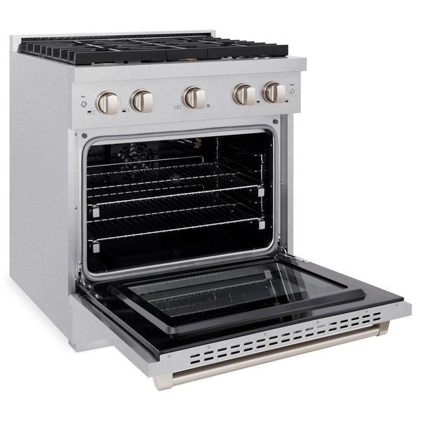 ZLINE 30 in. 4.2 cu. ft. Paramount Gas Range with Convection Gas Oven in Satin Stainless Steel with 4 Brass Burners (SGRS-BR-30)