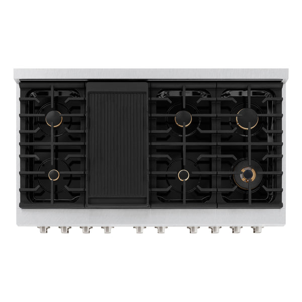 ZLINE 48 in. 6.7 cu. ft. Paramount Double Oven Gas Range in Satin Stainless Steel with 8 Brass Burners (SGRS-BR-48)