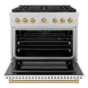 ZLINE Autograph Edition 36 in. 5.2 cu. ft. Paramount Dual Fuel Range with 6 Burner DuoPro™ Cooktop and Electric Convection Oven in Satin Stainless Steel with White Matte Door and Champagne Bronze Accents (PSDRSZ-WM-36-CB)