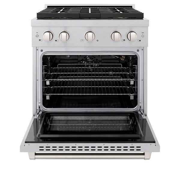 ZLINE 30 in. 4.2 cu. ft. Paramount Gas Range with 4 Burner DuoPro™ Cooktop and Convection Gas Oven in Satin Stainless Steel (PSGRS-30)