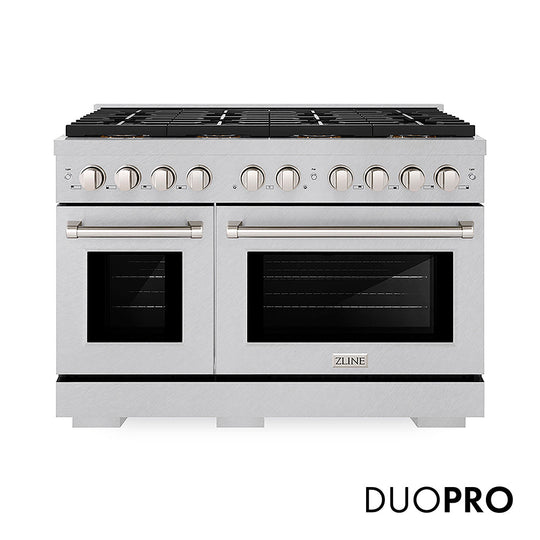 ZLINE 48 in. 6.7 cu. ft. Paramount Gas Range with 8 Burner DuoPro™ Cooktop and Dual Ovens in Satin Stainless Steel (PSGRS-48)
