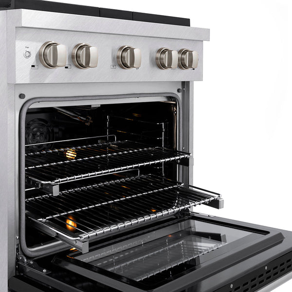 ZLINE 30 in. 4.2 cu. ft. Paramount Gas Range with 4 Burner DuoPro™ Cooktop and Convection Gas Oven in Satin Stainless Steel with Black Matte Door (PSGRS-BLM-30)