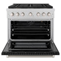 ZLINE 36 in. 5.2 cu. ft. Paramount Gas Range with 6 Burner DuoPro™ Cooktop and Convection Gas Oven in Satin Stainless Steel with Black Matte Door (PSGRS-BLM-36)