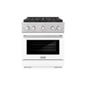 ZLINE 30 in. 4.2 cu. ft. Paramount Gas Range with 4 Burner DuoPro™ Cooktop and Convection Gas Oven in Satin Stainless Steel with White Matte Door (PSGRS-WM-30)