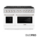 ZLINE 48 in. 6.7 cu. ft. Paramount Gas Range with 8 Burner DuoPro™ Cooktop and Dual Ovens in Satin Stainless Steel with White Matte Doors (PSGRS-WM-48)