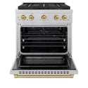 ZLINE Autograph Edition 30 in. 4.2 cu. ft. Paramount Gas Range with 4 Burner DuoPro™ Cooktop and Convection Gas Oven in Satin Stainless Steel and Champagne Bronze Accents (PSGRSZ-30-CB)