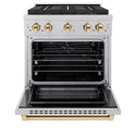 ZLINE Autograph Edition 30 in. 4.2 cu. ft. Paramount Gas Range with 4 Burner DuoPro™ Cooktop and Convection Gas Oven in Satin Stainless Steel and Polished Gold Accents (PSGRSZ-30-G)