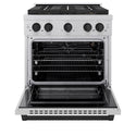 ZLINE Autograph Edition 30 in. 4.2 cu. ft. Paramount Gas Range with 4 Burner DuoPro™ Cooktop and Convection Gas Oven in Satin Stainless Steel and Matte Black Accents (PSGRSZ-30-MB)
