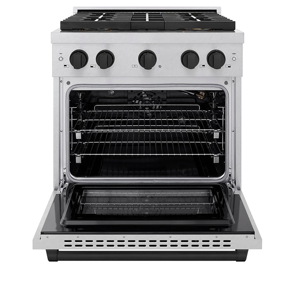 ZLINE Autograph Edition 30 in. 4.2 cu. ft. Paramount Gas Range with 4 Burner DuoPro™ Cooktop and Convection Gas Oven in Satin Stainless Steel and Matte Black Accents (PSGRSZ-30-MB)