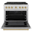ZLINE Autograph Edition 36 in. 5.2 cu. ft. Paramount Gas Range with 6 Burner DuoPro™ Cooktop and Convection Gas Oven in Satin Stainless Steel and Champagne Bronze Accents (PSGRSZ-36-CB)