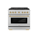 ZLINE Autograph Edition 36 in. 5.2 cu. ft. Paramount Gas Range with 6 Burner DuoPro™ Cooktop and Convection Gas Oven in Satin Stainless Steel and Polished Gold Accents (PSGRSZ-36-G)