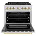 ZLINE Autograph Edition 36 in. 5.2 cu. ft. Paramount Gas Range with 6 Burner DuoPro™ Cooktop and Convection Gas Oven in Satin Stainless Steel and Polished Gold Accents (PSGRSZ-36-G)