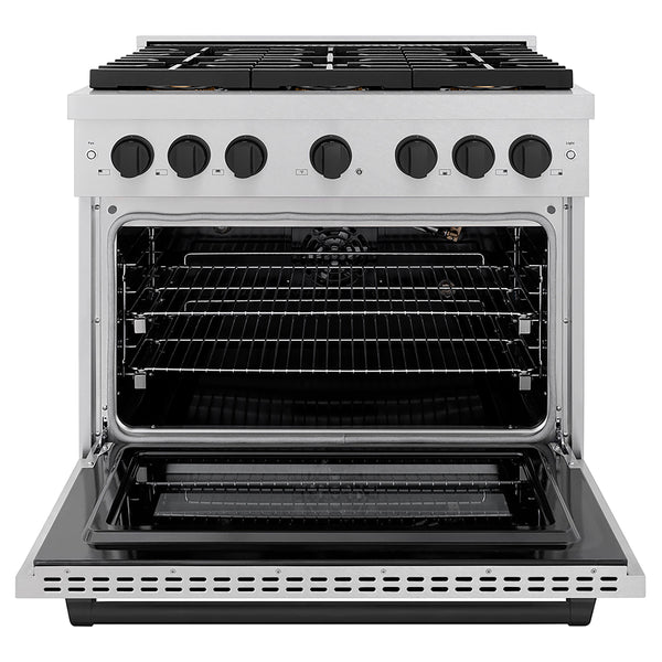 ZLINE Autograph Edition 36 in. 5.2 cu. ft. Paramount Gas Range with 6 Burner DuoPro™ Cooktop and Convection Gas Oven in Satin Stainless Steel and Matte Black Accents (PSGRSZ-36-MB)