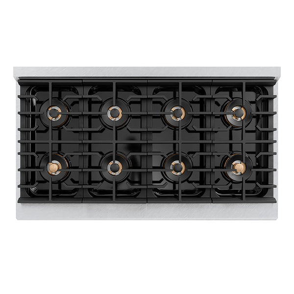 ZLINE Autograph Edition 48 in. 6.7 cu. ft. Paramount Gas Range with 8 Burner DuoPro™ Cooktop and Dual Ovens in Satin Stainless Steel and Champagne Bronze Accents (PSGRSZ-48-CB)