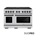 ZLINE Autograph Edition 48 in. 6.7 cu. ft. Paramount Gas Range with 8 Burner DuoPro™ Cooktop and Dual Ovens in Satin Stainless Steel and Matte Black Accents (PSGRSZ-48-MB)
