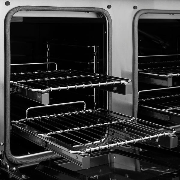 ZLINE Autograph Edition 48 in. 6.7 cu. ft. Paramount Gas Range with 8 Burner DuoPro™ Cooktop and Dual Ovens in Satin Stainless Steel and Matte Black Accents (PSGRSZ-48-MB)