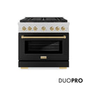 ZLINE Autograph Edition 36 in. 5.2 cu. ft. Paramount Dual Fuel Range with 6 Burner DuoPro™ Cooktop and Electric Convection Oven in Satin Stainless Steel with Black Matte Door and Champagne Bronze Accents (PSDRSZ-BLM36-CB)