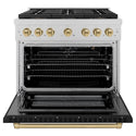 ZLINE Autograph Edition 36 in. 5.2 cu. ft. Paramount Gas Range with 6 Burner DuoPro™ Cooktop and Convection Gas Oven in Satin Stainless Steel with Black Matte Door and Champagne Bronze Accents (PSGRSZ-BLM36-CB)