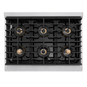 ZLINE Autograph Edition 36 in. 5.2 cu. ft. Paramount Gas Range with 6 Burner DuoPro™ Cooktop and Convection Gas Oven in Satin Stainless Steel with Black Matte Door and Champagne Bronze Accents (PSGRSZ-BLM36-CB)