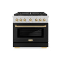 ZLINE Autograph Edition 36 in. 5.2 cu. ft. Paramount Gas Range with 6 Burner DuoPro™ Cooktop and Convection Gas Oven in Satin Stainless Steel with Black Matte Door and Polished Gold Accents (PSGRSZ-BLM36-G)