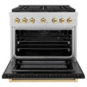 ZLINE Autograph Edition 36 in. 5.2 cu. ft. Paramount Gas Range with 6 Burner DuoPro™ Cooktop and Convection Gas Oven in Satin Stainless Steel with Black Matte Door and Polished Gold Accents (PSGRSZ-BLM36-G)