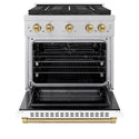 ZLINE Autograph Edition 30 in. 4.2 cu. ft. Paramount Gas Range with 4 Burner DuoPro™ Cooktop and Convection Gas Oven in Satin Stainless Steel with White Matte Door and Champagne Bronze Accents (PSGRSZ-WM-30-CB)