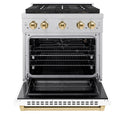 ZLINE Autograph Edition 30 in. 4.2 cu. ft. Paramount Gas Range with 4 Burner DuoPro™ Cooktop and Convection Gas Oven in Satin Stainless Steel with White Matte Door and Polished Gold Accents (PSGRSZ-WM-30-G)
