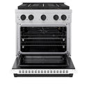 ZLINE Autograph Edition 30 in. 4.2 cu. ft. Paramount Gas Range with 4 Burner DuoPro™ Cooktop and Convection Gas Oven in Satin Stainless Steel with White Matte Door and Matte Black Accents (PSGRSZ-WM-30-MB)