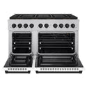 ZLINE Autograph Edition 48 in. 6.7 cu. ft. Paramount Gas Range with 8 Burner DuoPro™ Cooktop and Dual Ovens in Satin Stainless Steel with White Matte Doors and Matte Black Accents (PSGRSZ-WM-48-MB)