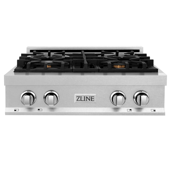 ZLINE 30 in. Legacy Gas Rangetop with 4 Brass Burners and Porcelain Cooktop in Satin Stainless Steel (RTS-BR-30)