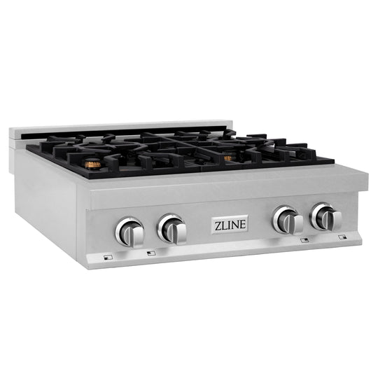 ZLINE 30 in. Legacy Gas Rangetop with 4 Brass Burners and Porcelain Cooktop in Satin Stainless Steel (RTS-BR-30)