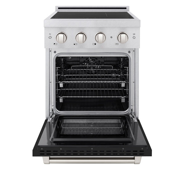 ZLINE 24 in. 3.2 cu. ft. Paramount Induction Range with 3 Element Cooktop and Electric Convection Oven in Satin Stainless Steel with Black Matte Door (SINRS-BLM-24)