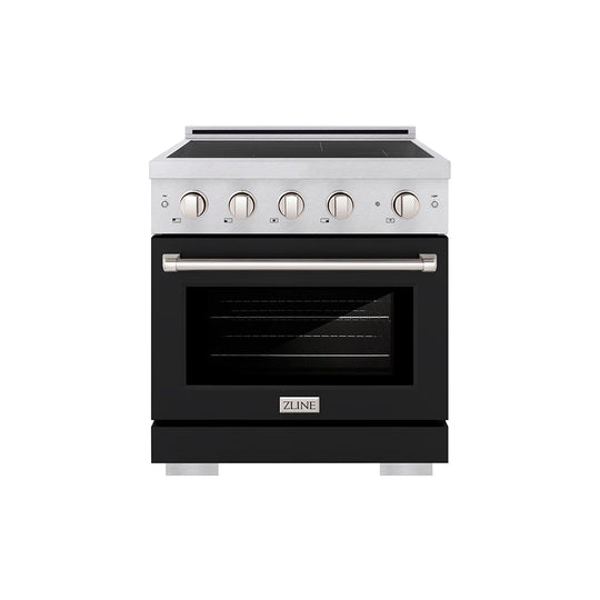 ZLINE 30 in. 4.2 cu. ft. Paramount Induction Range with 4 Element Cooktop and Electric Convection Oven in Satin Stainless Steel with Black Matte Door (SINRS-BLM-30)