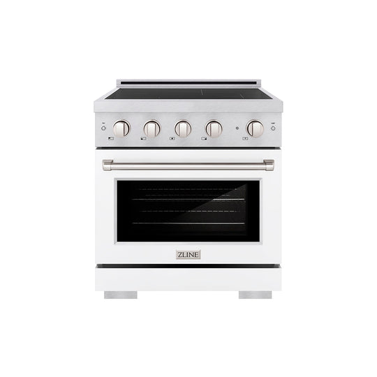 ZLINE 30 in. 4.2 cu. ft. Paramount Induction Range with 4 Element Cooktop and Electric Convection Oven in Satin Stainless Steel with White Matte Door (SINRS-WM-30)