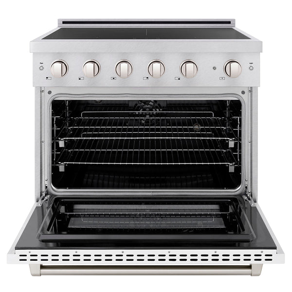 ZLINE 36 in. 5.2 cu. ft. Paramount Induction Range with 5 Element Cooktop and Electric Convection Oven in Satin Stainless Steel with White Matte Door (SINRS-WM-36)