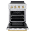 ZLINE Autograph Edition 24 in. 3.2 cu. ft. Paramount Induction Range with 3 Element Cooktop and Electric Convection Oven in Satin Stainless Steel with Champagne Bronze Accents (SINRSZ-24-CB)
