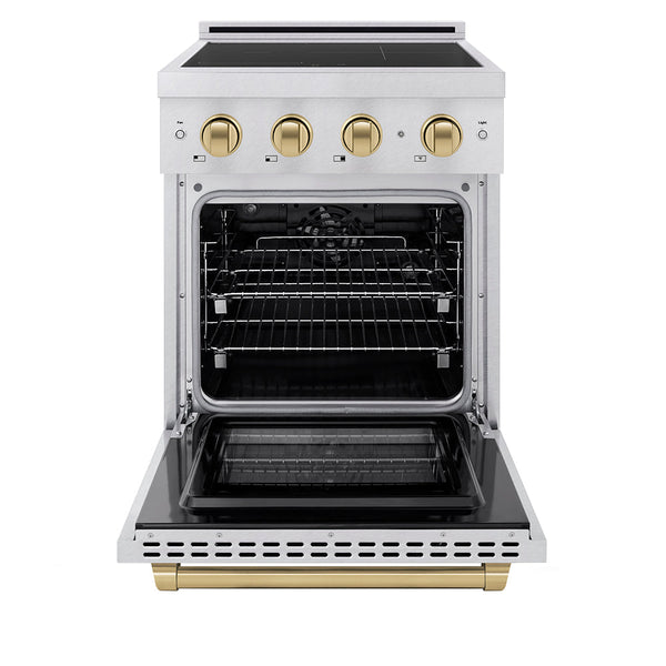 ZLINE Autograph Edition 24 in. 3.2 cu. ft. Paramount Induction Range with 3 Element Cooktop and Electric Convection Oven in Satin Stainless Steel with Champagne Bronze Accents (SINRSZ-24-CB)
