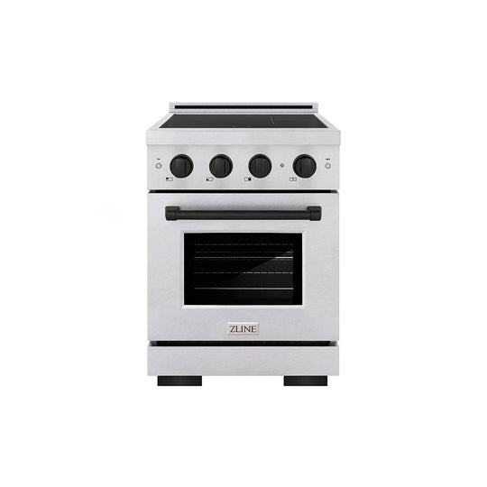 ZLINE Autograph Edition 24 in. 3.2 cu. ft. Paramount Induction Range with 3 Element Cooktop and Electric Convection Oven in Satin Stainless Steel with Matte Black Accents (SINRSZ-24-MB)
