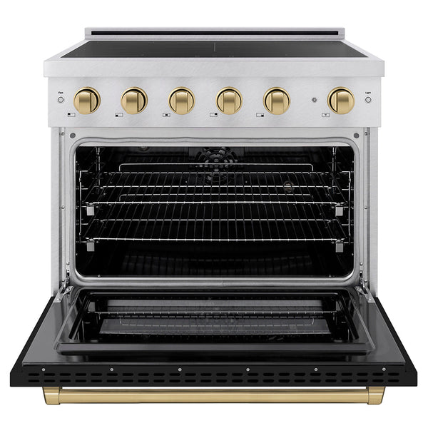 ZLINE Autograph Edition 36 in. 5.2 cu. ft. Paramount Induction Range with 5 Element Cooktop and Electric Convection Oven in Satin Stainless Steel with Black Matte Door and Champagne Bronze Accents (SINRSZ-BLM36-CB)